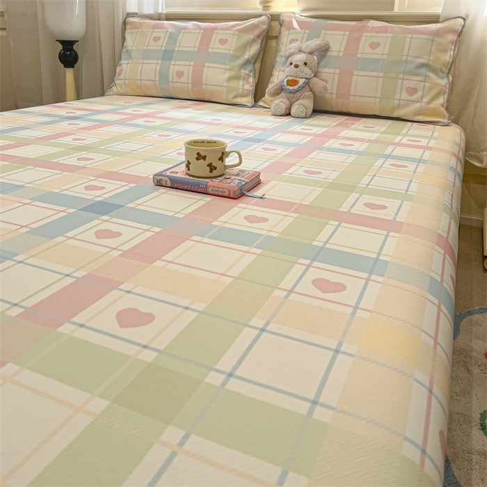 91家纺网 家纺一手货源 找家纺 星座家纺 2025新款斜纹提花凉感丝凉席床单款三件套 爱心气泡粉