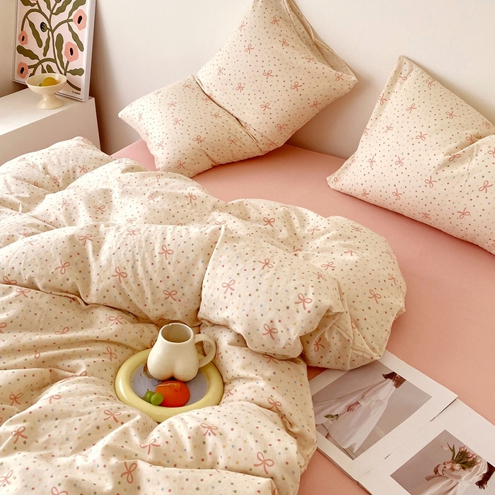 91家纺网 家纺一手货源 找家纺 于果 2025新款全棉双层纱四件套第四批 奶油派