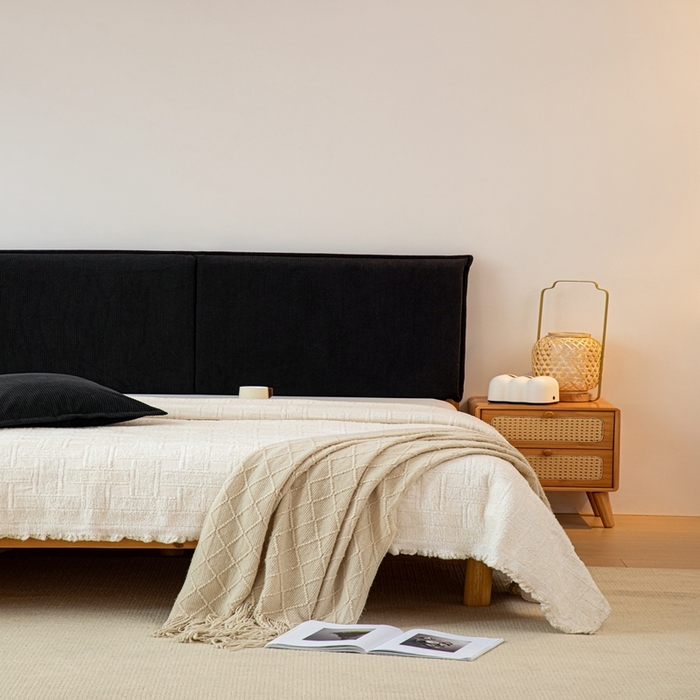 91家纺网 家纺一手货源 找家纺 沐沐家纺 2026新款灯芯绒床头平板大靠背 黑色