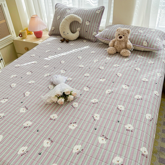 91家纺网 家纺一手货源 找家纺 梵朴 2025新款跑量款纯棉印花床盖三件套 努力小狗