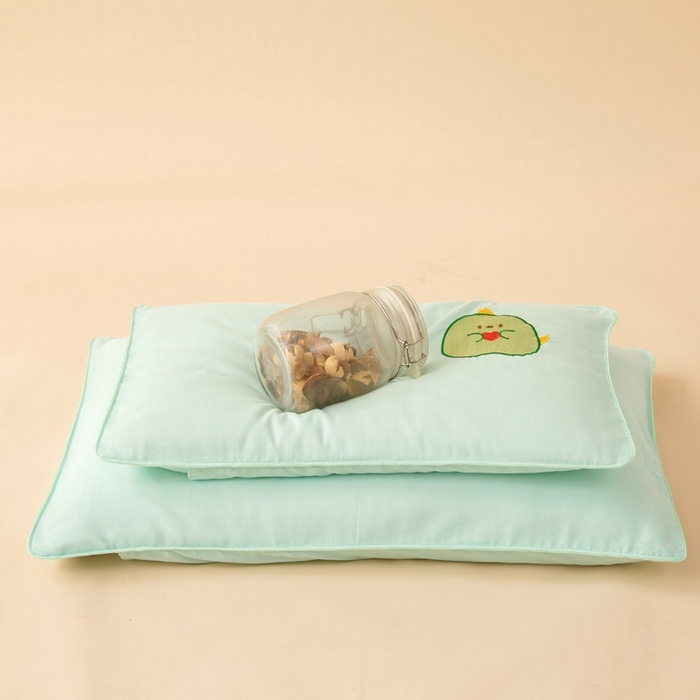 91家纺网 家纺一手货源 找家纺 喜多兔2025新款小轻柔纯棉双层纱枕套枕头 绿色Q恐龙