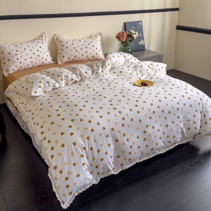 91家纺网 家纺一手货源 找家纺 可思家纺 2025新款法式皱皱纱四件套 心动