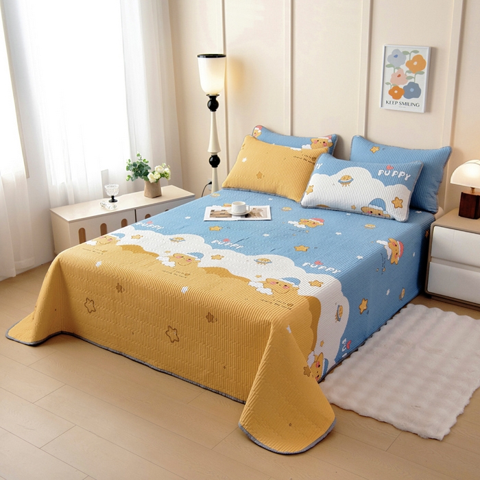 91家纺网 家纺一手货源 找家纺 情煊家纺 2025新款双面全棉床盖夹棉床盖三件套