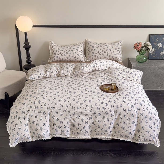 91家纺网 家纺一手货源 找家纺 可思家纺 2025新款法式皱皱纱四件套 秋语