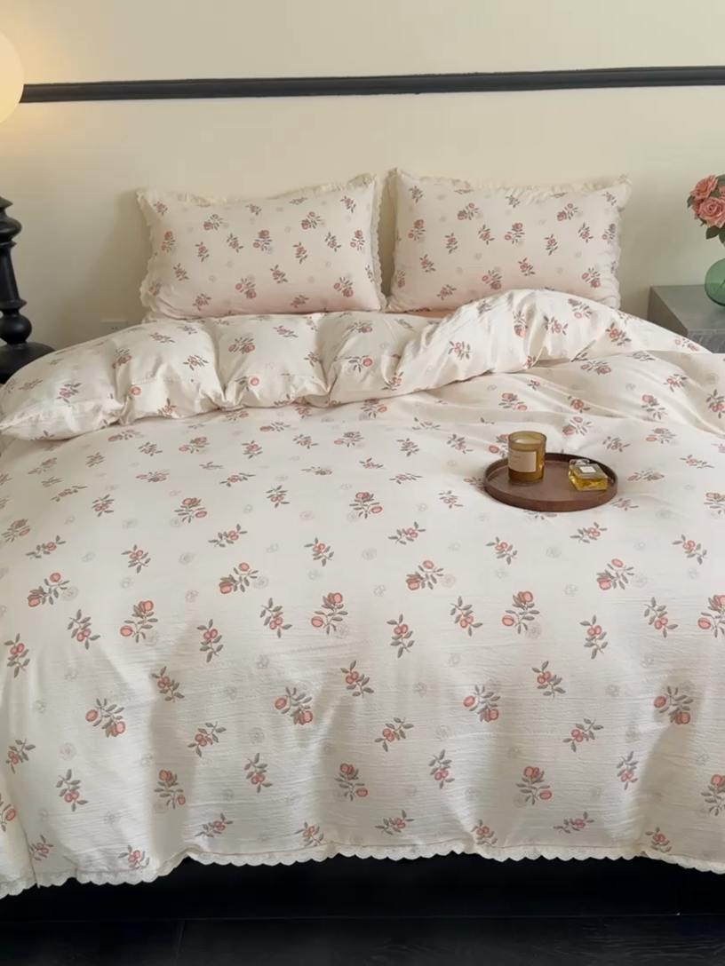 91家纺网 家纺一手货源 找家纺 可思家纺 2025新款法式皱皱纱四件套 秋实