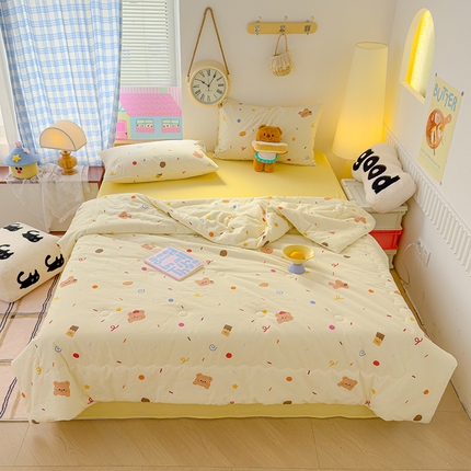 颜选 2025新款印花棉柔水洗棉夏被四件套 饼干熊