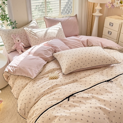 91家纺网 家纺一手货源 找家纺 （总）艾唯希2025新款全棉小香风工艺四件套纯棉小花边碎花被套韩式公主风