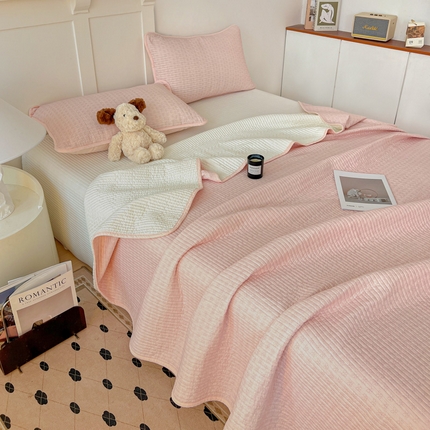 2025新款A类纯棉双层纱床盖  梦蝶-粉