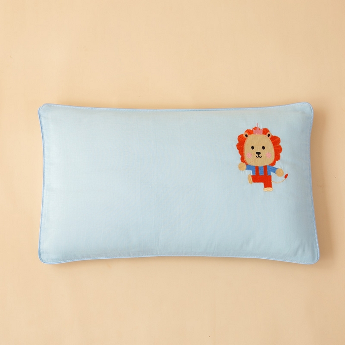 91家纺网 家纺一手货源 找家纺 喜多兔2025新款小轻柔纯棉双层纱枕套枕头 蓝色萌小狮