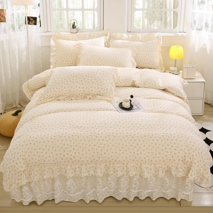 91家纺网 家纺一手货源 找家纺 乐逸2025新款韩版A类双层纱精品四件套 栀子海