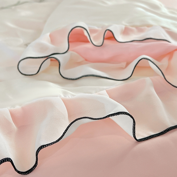 91家纺网 家纺一手货源 找家纺 梦舒羽 2025新款刺绣水洗真丝花边夏被四件套宿舍夏凉被床单枕套三件套-蝶梦花边款 蝶梦-粉 花边款