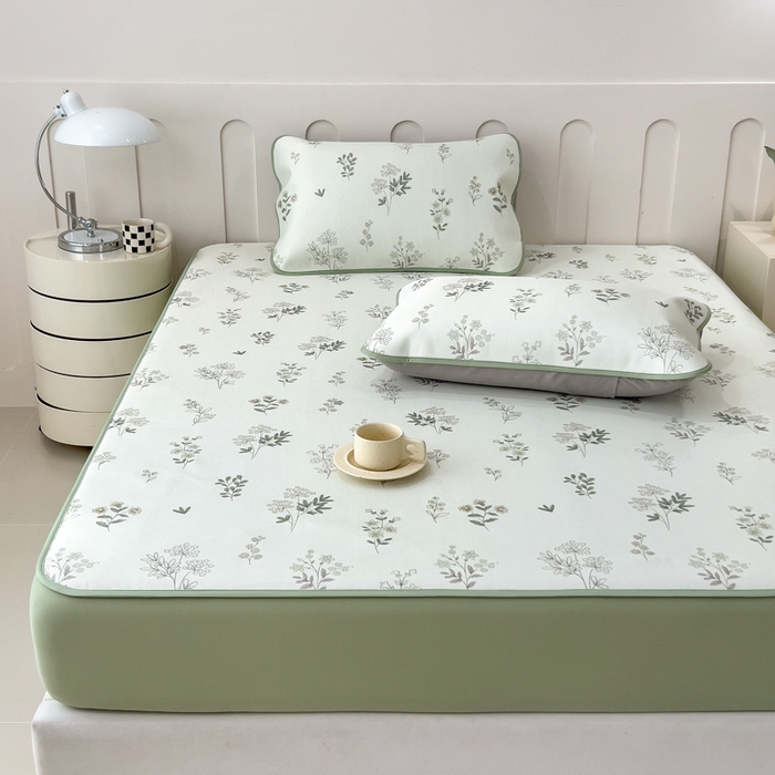 91家纺网 家纺一手货源 找家纺 2025年新款600D丝滑冰丝凉席-床笠款 清凉一叶