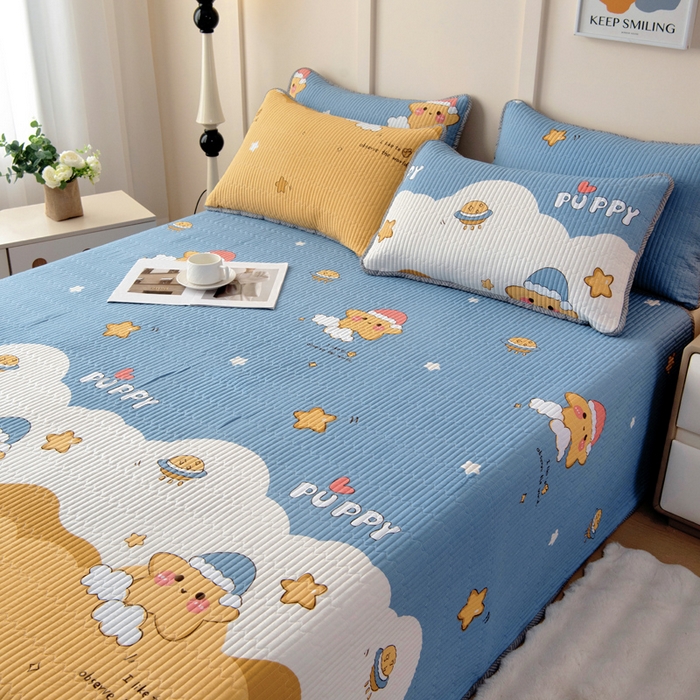 91家纺网 家纺一手货源 找家纺 情煊家纺 2025新款双面全棉床盖夹棉床盖三件套