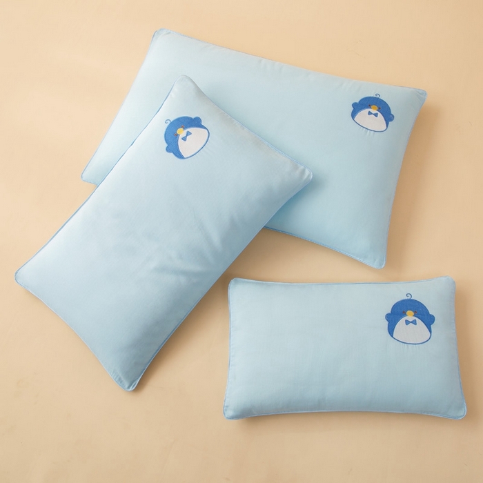 91家纺网 家纺一手货源 找家纺 喜多兔2025新款小轻柔纯棉双层纱枕套枕头 蓝色Q企鹅