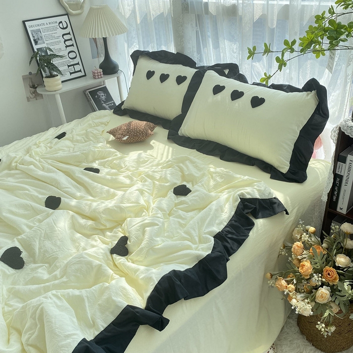 91家纺网 家纺一手货源 找家纺 2025新款毛巾绣单夏被夏被四件套 爱心-米黄