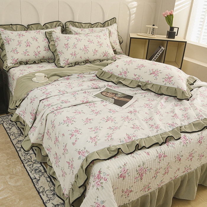 91家纺网 家纺一手货源 找家纺 铠畅家纺 2025新款有氧双层纱印花夹棉床盖四件套-终版 晨曦微露