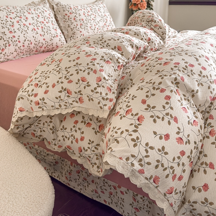 91家纺网 家纺一手货源 找家纺 可思家纺 2025新款法式皱皱纱四件套 桃夭