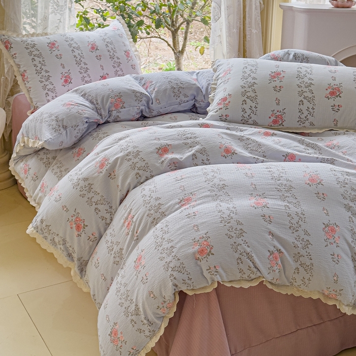 91家纺网 家纺一手货源 找家纺 可思家纺 2025新款法式皱皱纱四件套 赫拉花园-兰