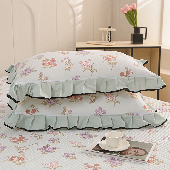 91家纺网 家纺一手货源 找家纺 铠畅家纺 2025新款有氧双层纱印花夹棉床盖四件套-终版 春日物语