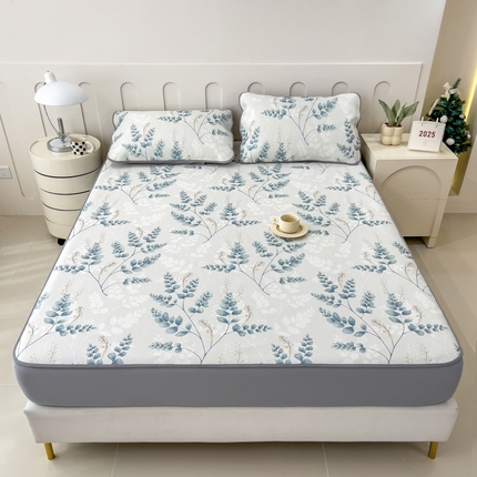 91家纺网 家纺一手货源 找家纺 倾慕家纺 2025年新款600D丝滑冰丝凉席-床席款 天叶蓝