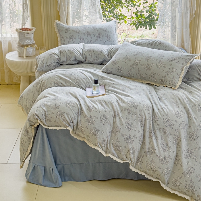 91家纺网 家纺一手货源 找家纺 可思家纺 2025新款法式皱皱纱四件套 莱茵河畔