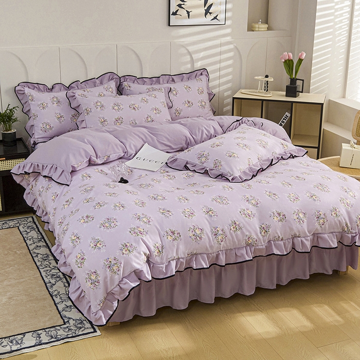 91家纺网 家纺一手货源 找家纺 铠畅家纺 2025新款有氧双层纱印花夹棉床盖四件套-终版 法式风情