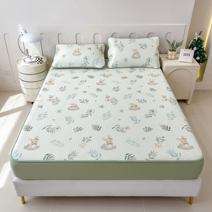 91家纺网 家纺一手货源 找家纺 倾慕家纺 2025年新款600D丝滑冰丝凉席-床席款 聪明小兔