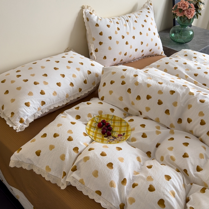 91家纺网 家纺一手货源 找家纺 可思家纺 2025新款法式皱皱纱四件套 心动