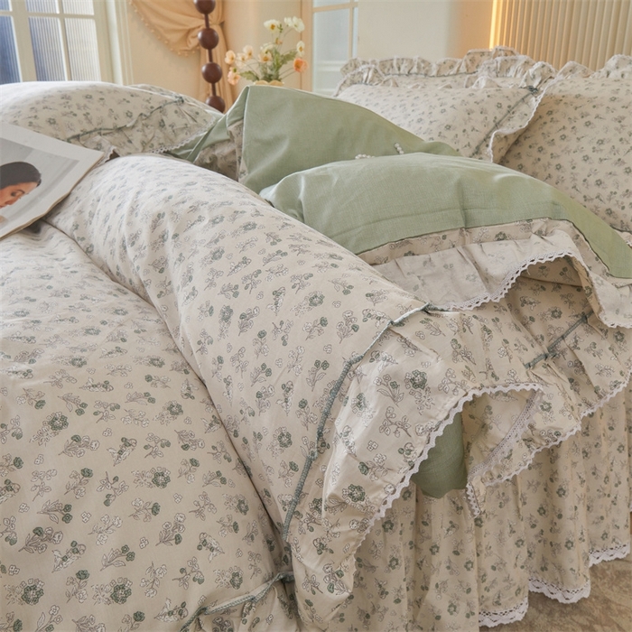 91家纺网 家纺一手货源 找家纺 缦彩 2025新款韩版纯棉床裙四件套 春野