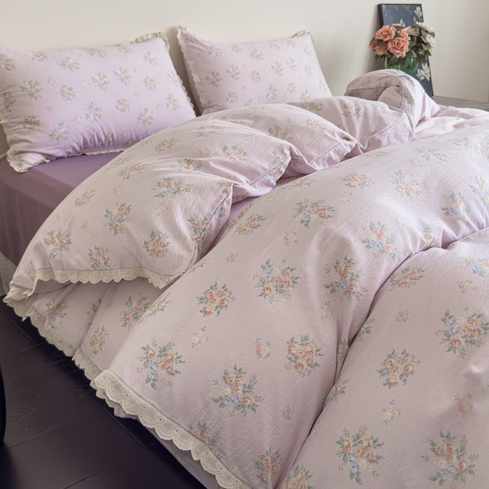 91家纺网 家纺一手货源 找家纺 可思家纺 2025新款法式皱皱纱四件套 紫薰