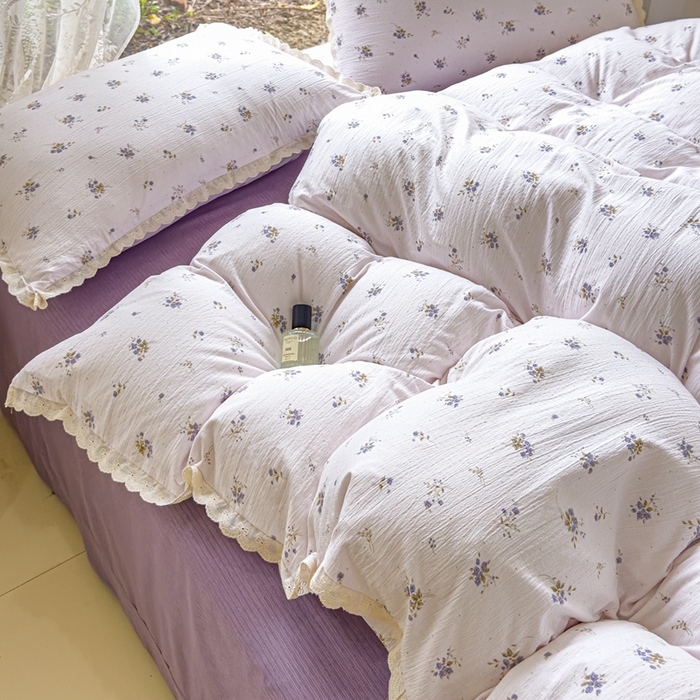 91家纺网 家纺一手货源 找家纺 可思家纺 2025新款法式皱皱纱四件套 铃兰紫