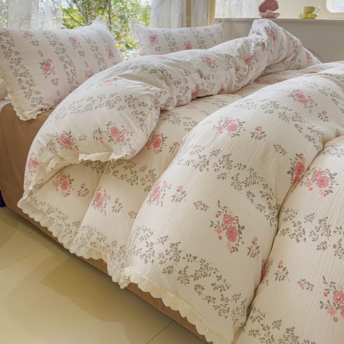 91家纺网 家纺一手货源 找家纺 可思家纺 2025新款法式皱皱纱四件套 赫拉花园米