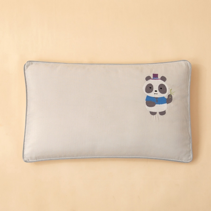 91家纺网 家纺一手货源 找家纺 喜多兔2025新款小轻柔纯棉双层纱枕套枕头 灰色萌熊猫