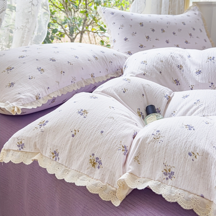 91家纺网 家纺一手货源 找家纺 可思家纺 2025新款法式皱皱纱四件套 铃兰紫