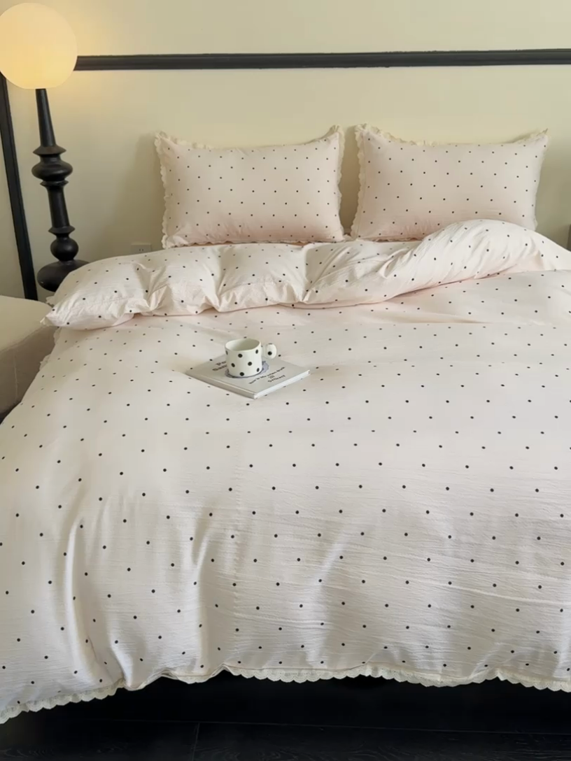 91家纺网 家纺一手货源 找家纺 可思家纺 2025新款法式皱皱纱四件套 奶茶波波