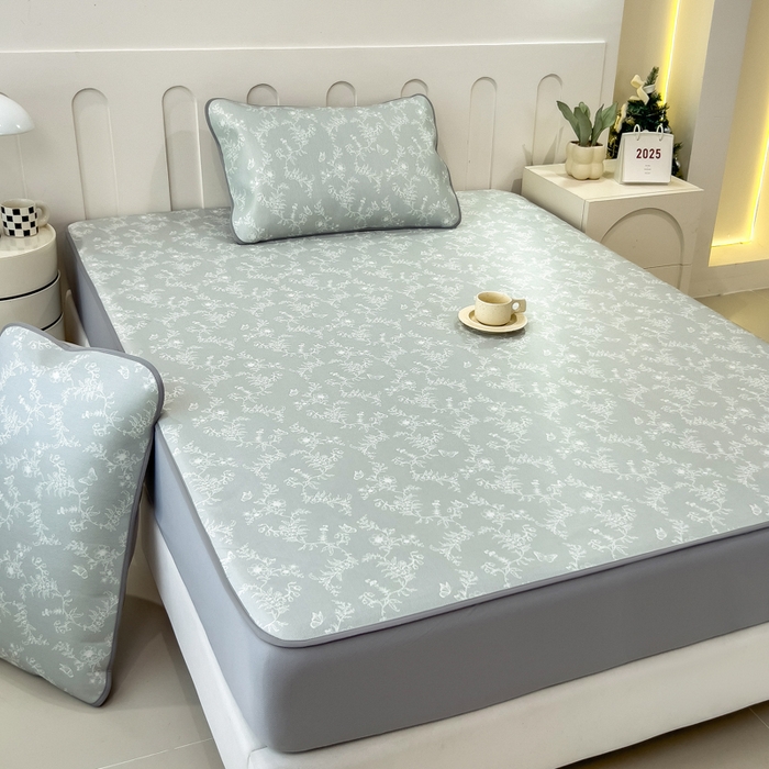 91家纺网 家纺一手货源 找家纺 2025年新款600D丝滑冰丝凉席-床笠款 连理枝白