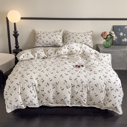 91家纺网 家纺一手货源 找家纺 可思家纺 2025新款法式皱皱纱四件套 樱桃物语