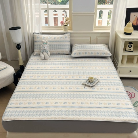 91家纺网 家纺一手货源 找家纺 （总）星座家纺 2025新款斜纹提花凉感丝凉席床笠款三件套