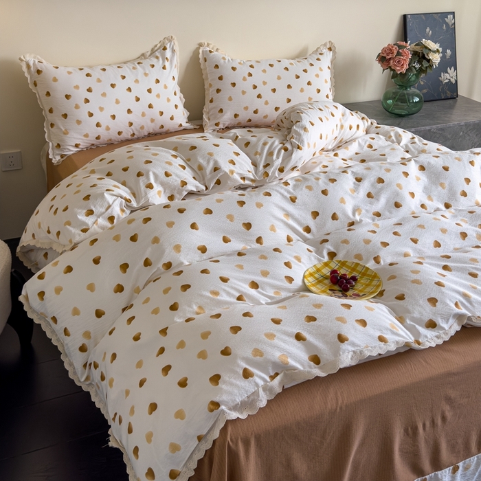 91家纺网 家纺一手货源 找家纺 可思家纺 2025新款法式皱皱纱四件套 心动