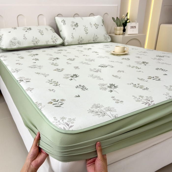 91家纺网 家纺一手货源 找家纺 2025年新款600D丝滑冰丝凉席-床笠款 清凉一叶