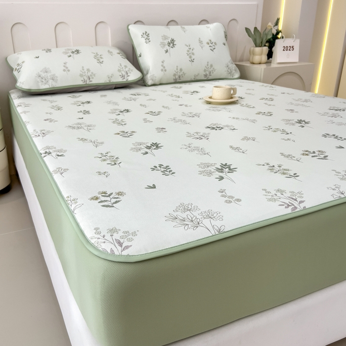 91家纺网 家纺一手货源 找家纺 2025年新款600D丝滑冰丝凉席-床笠款 清凉一叶