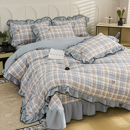 铠畅家纺 2025新款有氧双层纱印花夹棉床盖四件套-终版 妮卡