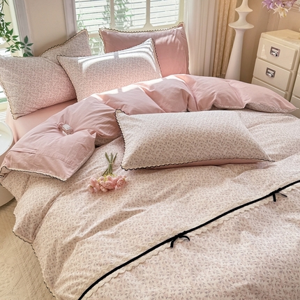 91家纺网 家纺一手货源 找家纺 （总）艾唯希2025新款全棉小香风工艺四件套纯棉小花边碎花被套韩式公主风