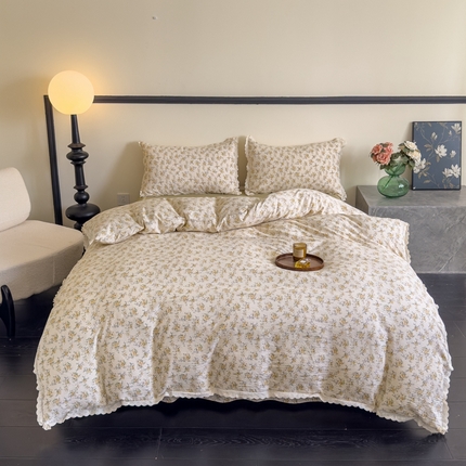 91家纺网 家纺一手货源 找家纺 可思家纺 2025新款法式皱皱纱四件套 花田