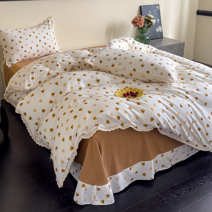 91家纺网 家纺一手货源 找家纺 可思家纺 2025新款法式皱皱纱四件套 心动