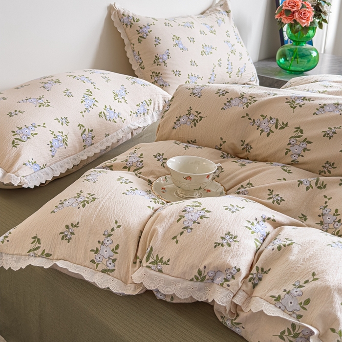 91家纺网 家纺一手货源 找家纺 可思家纺 2025新款法式皱皱纱四件套 夏栀