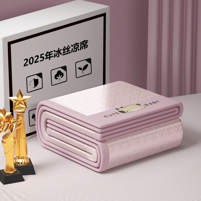 91家纺网 家纺一手货源 找家纺 （总）慕梵家居 2025新款冰丝提花饼干花绣花款凉席席子小水豚-成人床