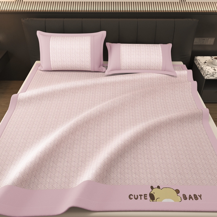 91家纺网 家纺一手货源 找家纺 （总）慕梵家居 2025新款冰丝提花饼干花绣花款凉席席子小水豚-成人床