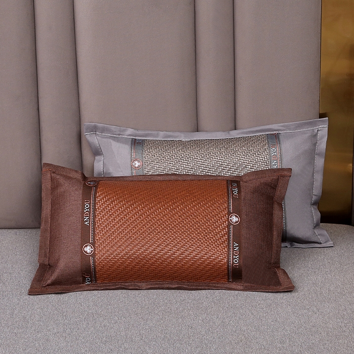 91家纺网 家纺一手货源 找家纺 梦叶草 2025新款全荞麦壳枕头夏季冰丝藤席枕芯冰藤荞麦枕竹面凉席枕头 组合图仅供展示