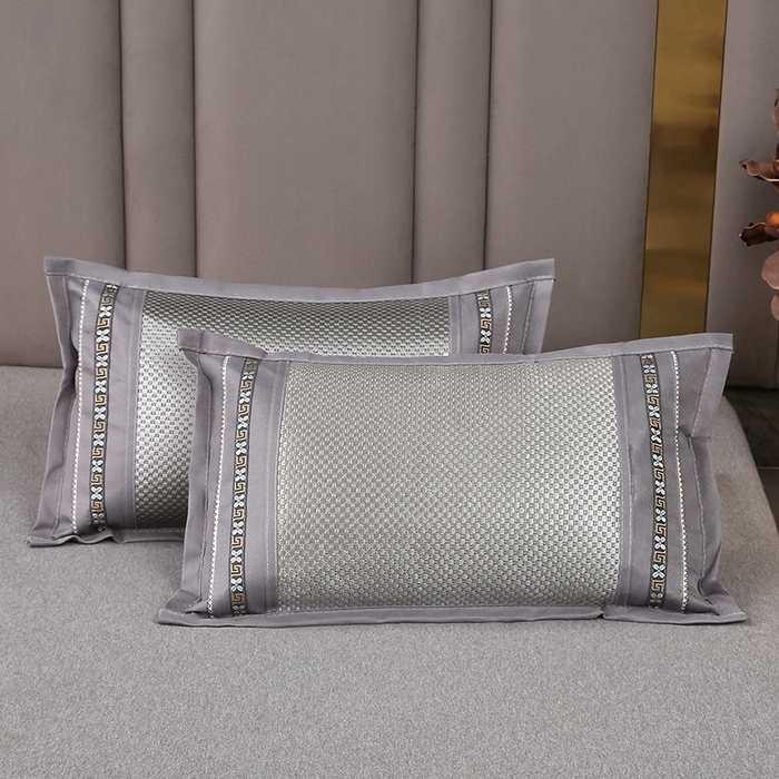 91家纺网 家纺一手货源 找家纺 梦叶草 2025新款全荞麦壳枕头夏季冰丝藤席枕芯冰藤荞麦枕竹面凉席枕头 直角冰藤荞麦枕-银色